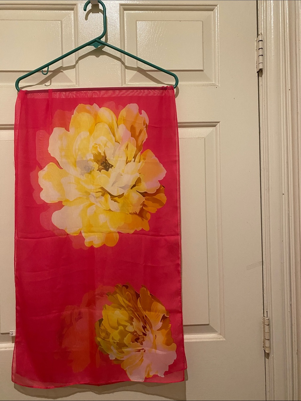 Bright Pink Floral Scarf with Yellow Blooms